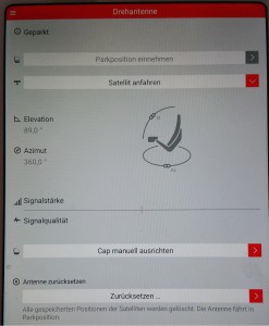 Mit der App kann die Sat Schüssel manuell gesteuert werden